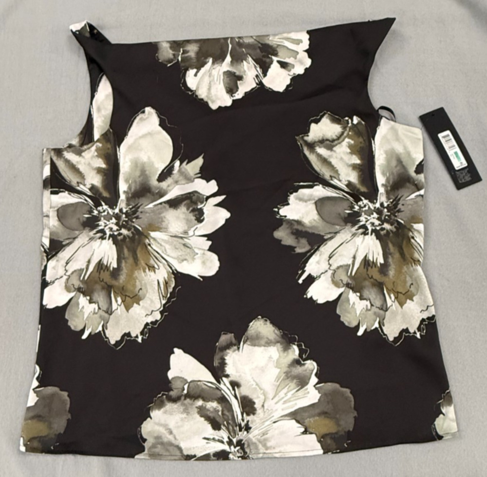 Donna Karan New York Top Womens Large Black Floral Sleeveless Cottagecore NWT